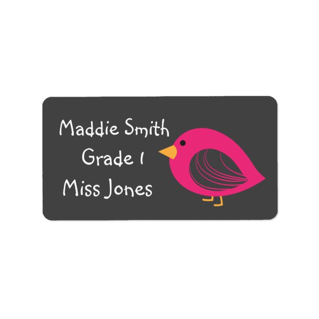 Girl pink bird cute name book labels (Front)