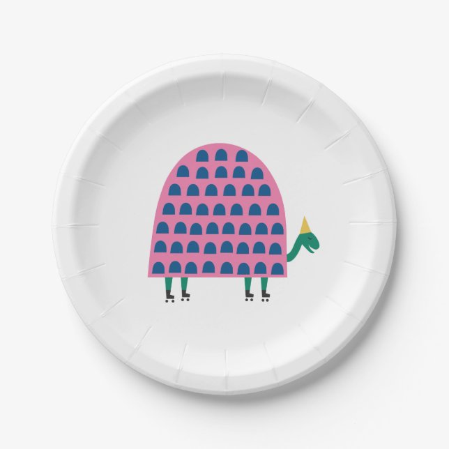 Girl Pink Birthday Turtle Animal Party Paper Plates (Front)