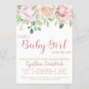 Girl Pink Blush Watercolor Floral Girl Shower Invitation