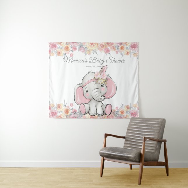 Girl Pink Boho Elephant Baby Shower M Backdrop (In Situ (Horizontal))