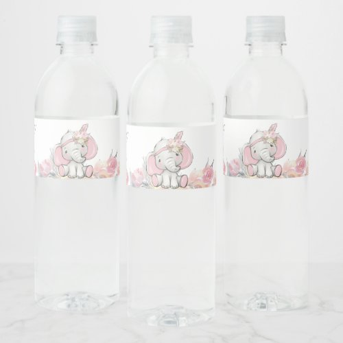 Girl Pink Boho Elephant Baby Shower Water Bottle Label