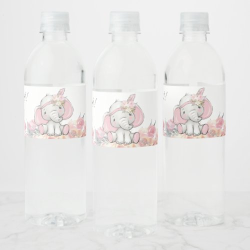 Girl Pink Boho Elephant Baby Shower Water Bottle Label