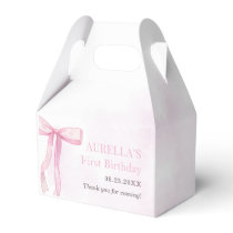 Girl Pink Bow 1st Birthday Party  Favor Boxes