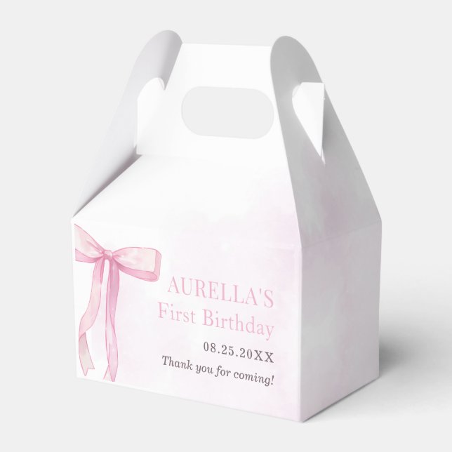 Girl Pink Bow 1st Birthday Party  Favor Boxes (Front Side)