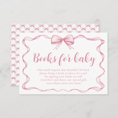 Girl Pink Bow Baby Shower Books for Baby Card