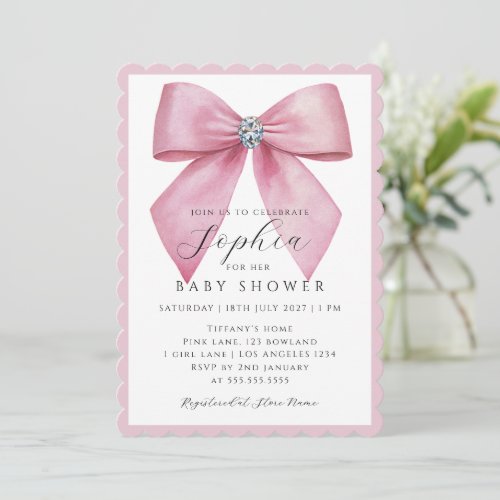 Girl Pink Bow Baby Shower  Invitation