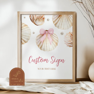 Girl Pink Bow Shell Baby Shower Custom Sign