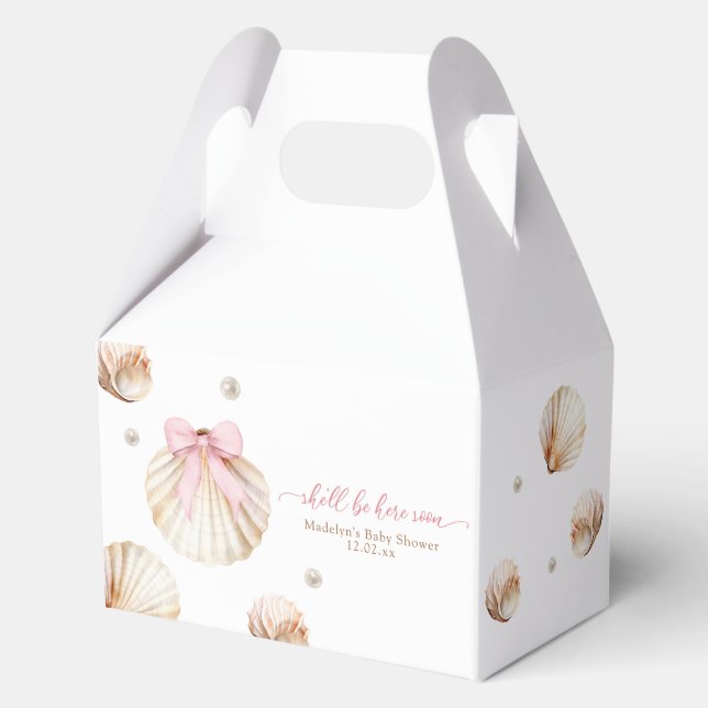 Girl Pink Bow Shell Baby Shower Favor Boxes (Front)