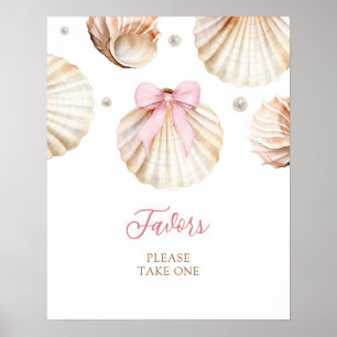 Girl Pink Bow Shell Baby Shower Favors Poster