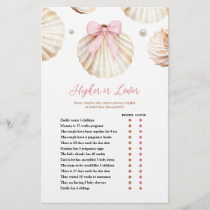 Girl Pink Bow Shell Baby Shower Higher or Lower 
