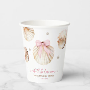 Girl Pink Bow Shell Baby Shower Paper Cups