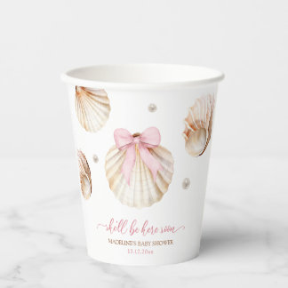 Girl Pink Bow Shell Baby Shower Paper Cups