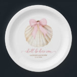 Girl Pink Bow Shell Baby Shower Paper Plate<br><div class="desc">Girl Pink Bow Shell Baby Shower Thank You Stickers,  Shell Be Here Soon Baby Shower Thank You Stickers,  Summer Coastal Pink Boho Baby Shower Thank You Stickers,  Seashells Pearl Pink Baby Shower Thank You Stickers</div>