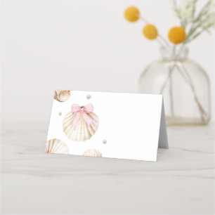 Girl Pink Bow Shell Baby Shower Tent Card