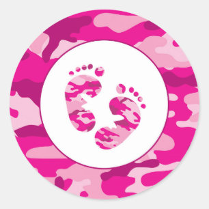 GIRL pink camo feet envelope seals favor stickers