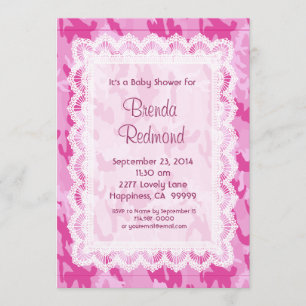 GIRL Pink Camouflage Lace Baby Shower V10 Invitation