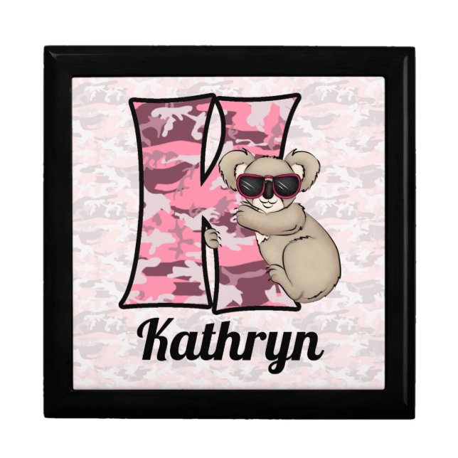 Girl Pink Camouflage Monogram K Jewelry Gift Box (Front)