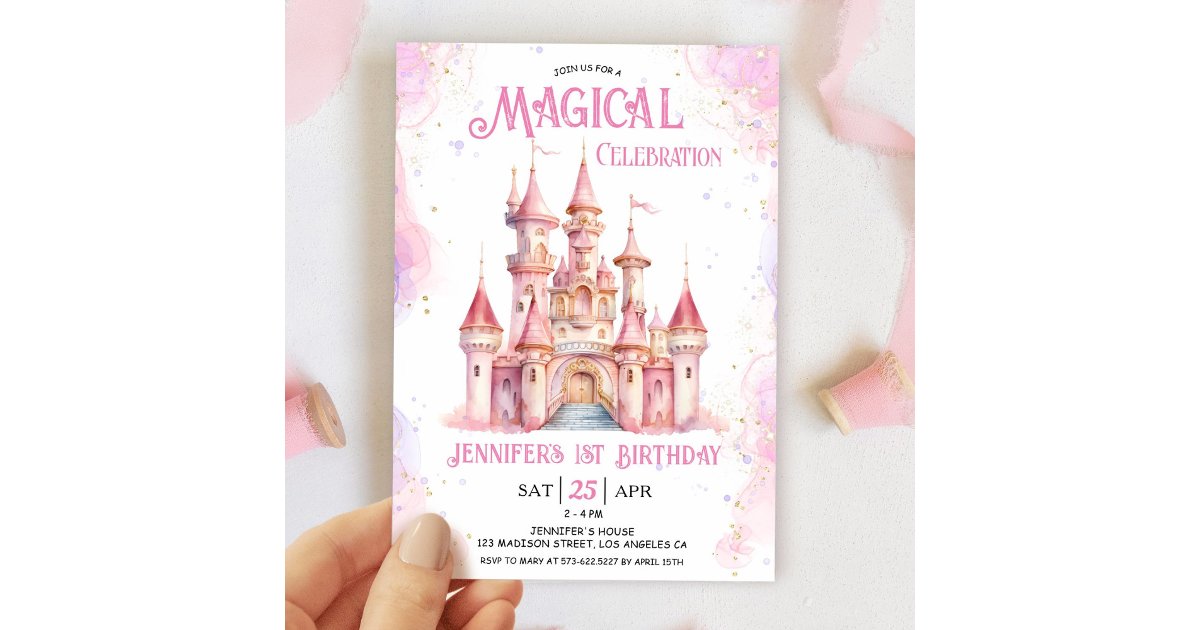 Girl Pink Castle Princess 1st Birthday Party Invitation | Zazzle