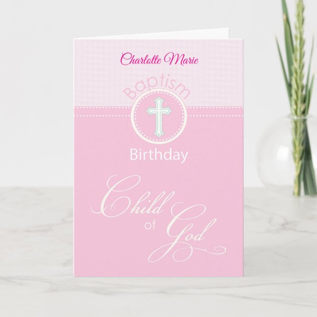 Girl Pink Child of God Baptism Congratulations Card (Front)