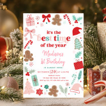 Girl Pink Christmas Best Time Of Year Birthday Invitation