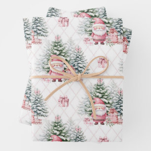 Girl Pink Christmas Santa Presents Wrapping Paper Sheets