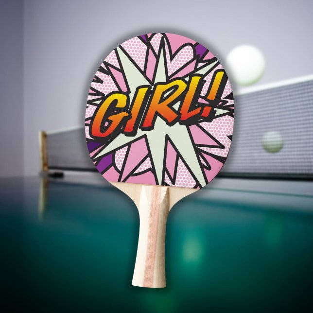 Girl Pink Cool Modern Comic Book Ping-Pong Paddle (Creator Uploaded)