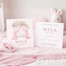 Girl Pink Cradle Flowers Watercolor Birth