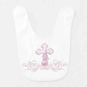 Girl Pink Cross Baptism Christening Bibs