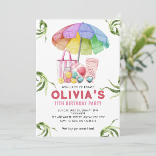 Girl Pink Cute Pool Birthday Party Invitation Card