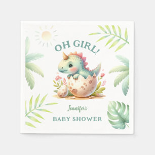 Girl Pink Dinosaur Baby Shower Paper Napkins