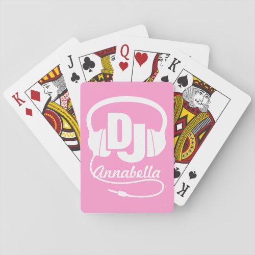 Girl pink DJ add your name music playing cards