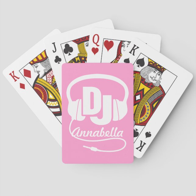 Girl pink DJ add your name music playing cards (Back)