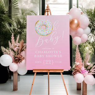 Girl Pink Donut Baby Shower Welcome Sign