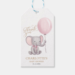 Girl Pink Elephant Balloon Baby Shower Thank You Gift Tags