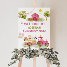 Girl pink farm animals 2nd birthday party welcome foam board