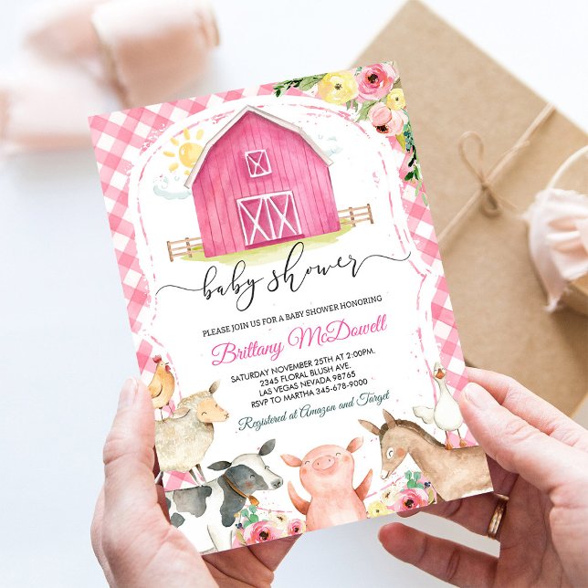Girl Pink Farm Animals Baby Shower Invitation (Creator Uploaded)