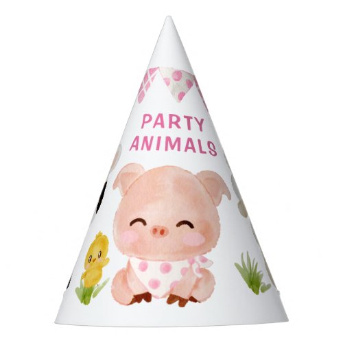 Girl pink Farm animals party animals birthday Party Hat