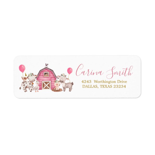 Girl Pink Farm Baby Shower Address Label (Front)