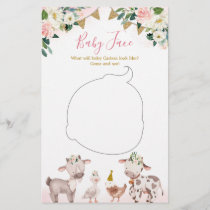 Girl Pink Farm Baby Shower Baby Face Card