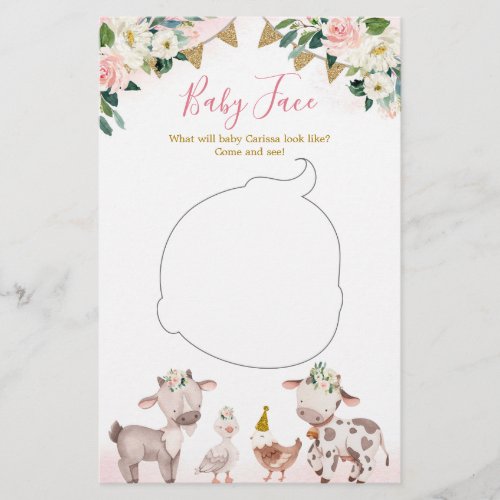 Girl Pink Farm Baby Shower Baby Face Card