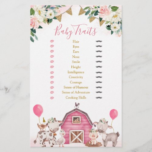 Girl Pink Farm Baby Shower Baby Traits