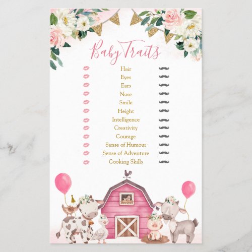 Girl Pink Farm Baby Shower Baby Traits