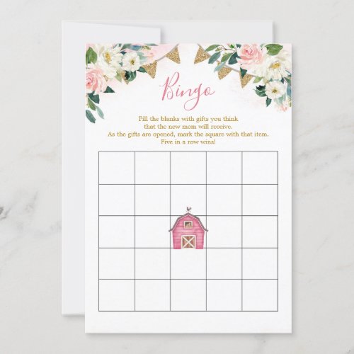 Girl Pink Farm Baby Shower Bingo Game Invitation