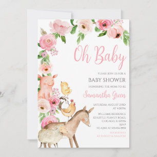 Girl Pink Farm Baby Shower Invitation