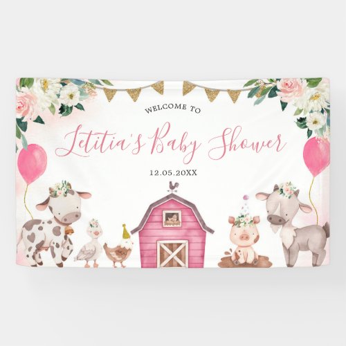 Girl Pink Farm Baby Shower Large Banner Sign
