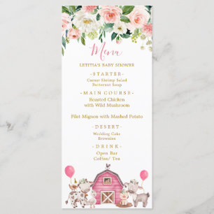 Girl Pink Farm Baby Shower Menu
