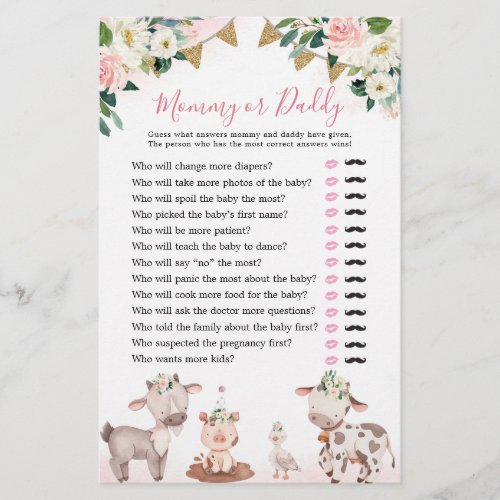 Girl Pink Farm Baby Shower Mommy or Daddy