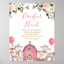 Girl Pink Farm Baby Shower Pacifier Hunt Poster