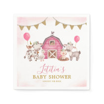 Girl Pink Farm Baby Shower Paper Napkin