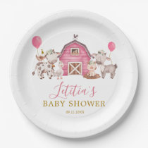 Girl Pink Farm Baby Shower Paper Plate